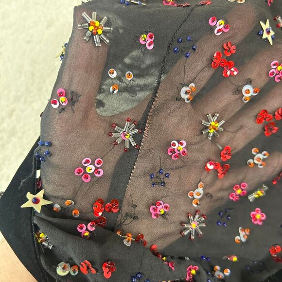 Insane One of a Kind Hand Sequined Velvet Tie Whimsigoth Fairy Sheer Mesh Top - Picture 5 of 6